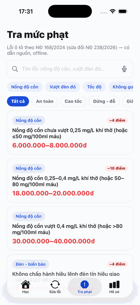 Tra mức phạt offline theo NĐ 168/2024